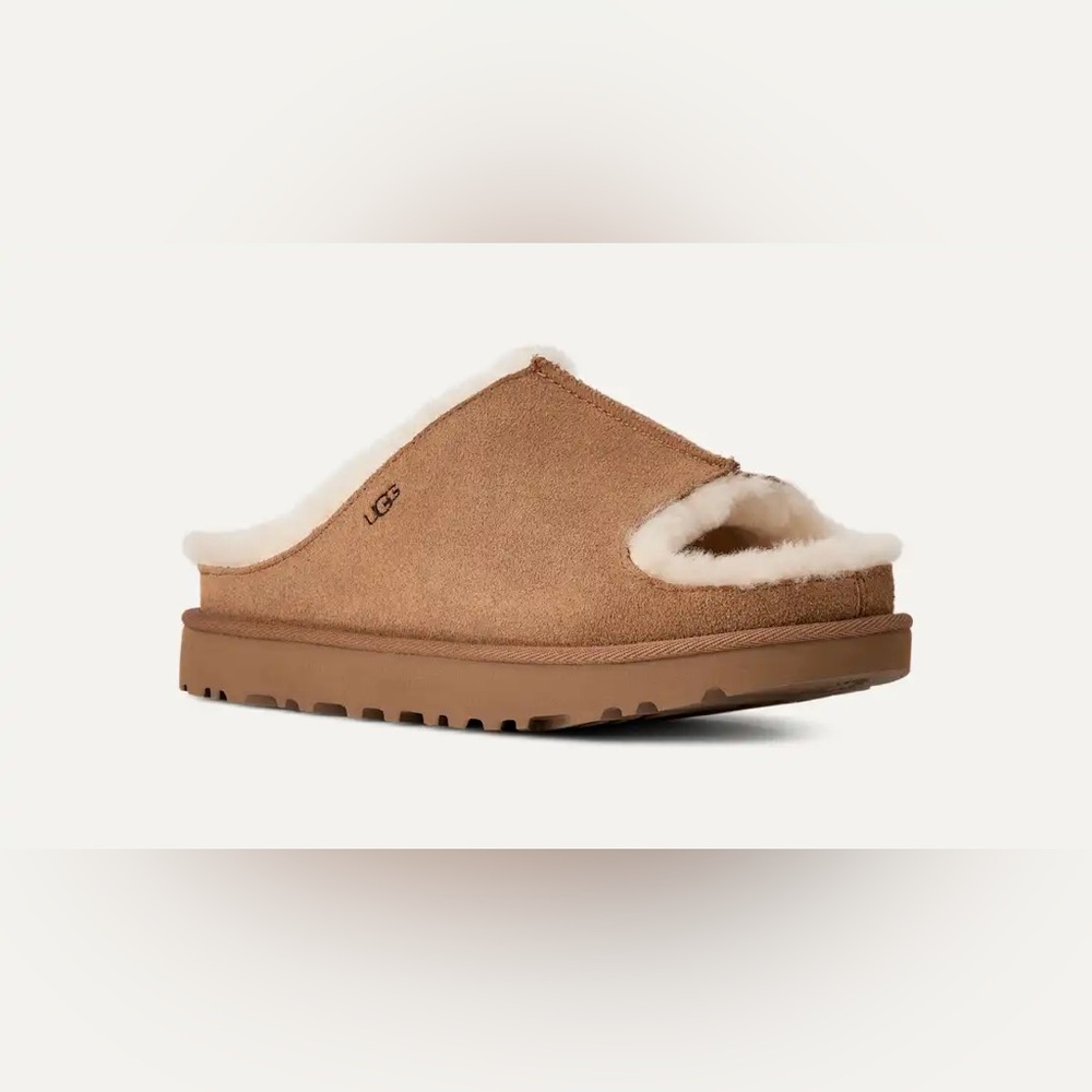 UGG Greenport Slide slipper in Chestnut Suede with Shearling